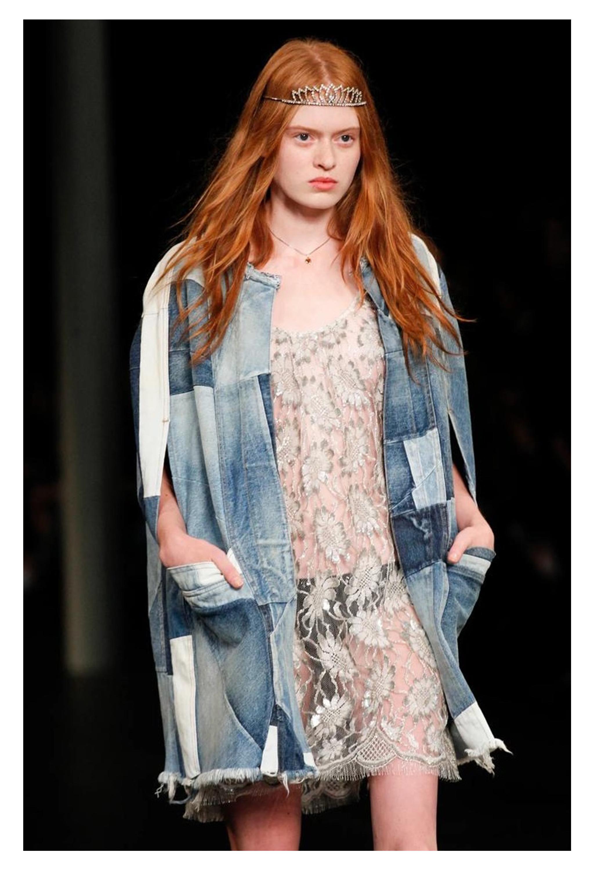 Saint Laurent Paris By Hedi Slimane Floral Lace Slip Dress With Silver Beading In Excellent Condition For Sale In Los Angeles, CA