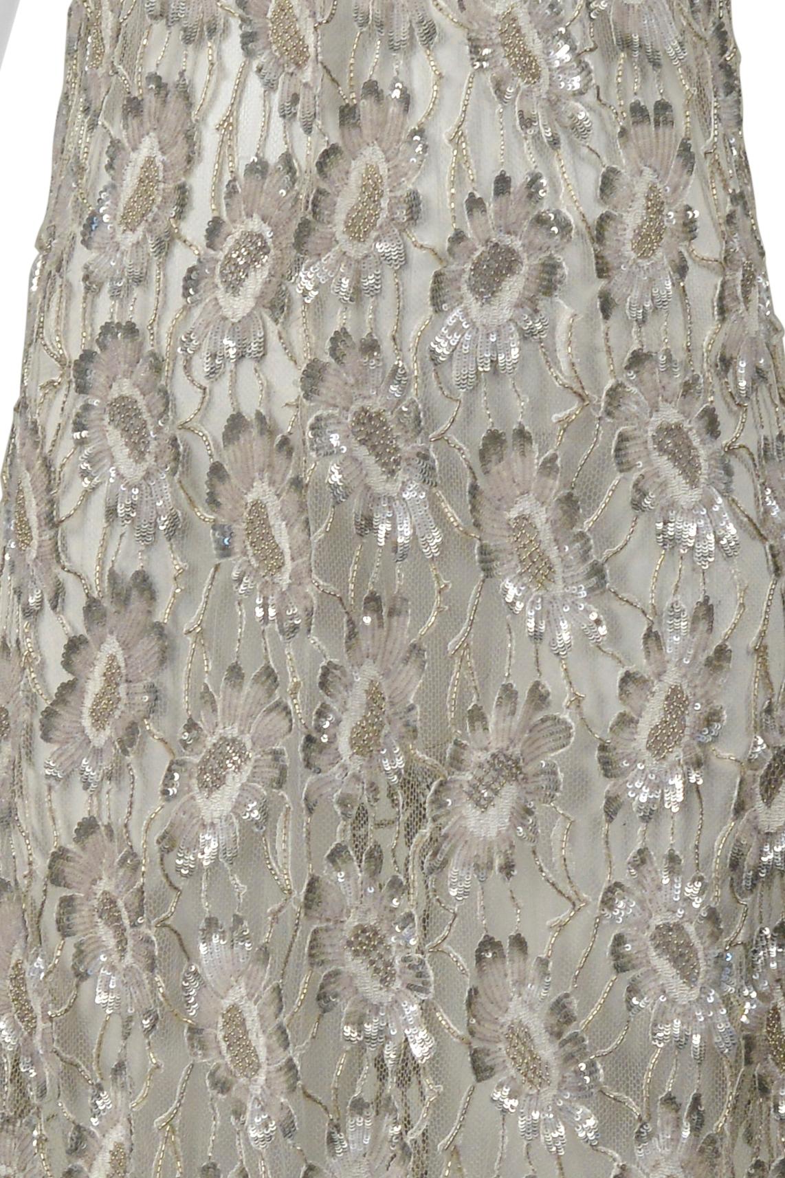 Saint Laurent Paris By Hedi Slimane Floral Lace Slip Dress With Silver Beading For Sale 1