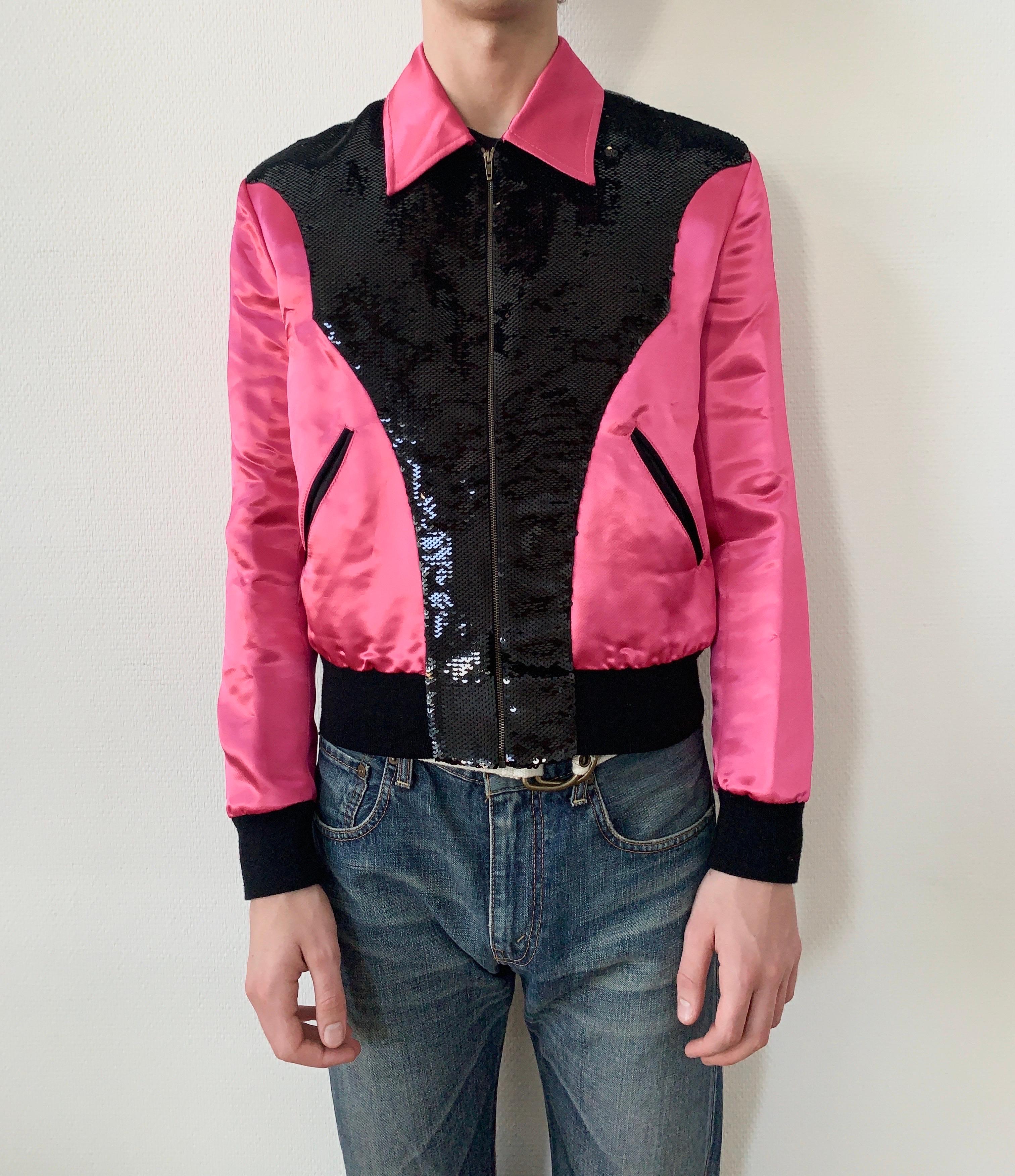 Saint Laurent Paris by Hedi Slimane FW2016 1/1 Muster Pailletten Jacke rosa  im Zustand „Hervorragend“ im Angebot in Bechtheim, DE