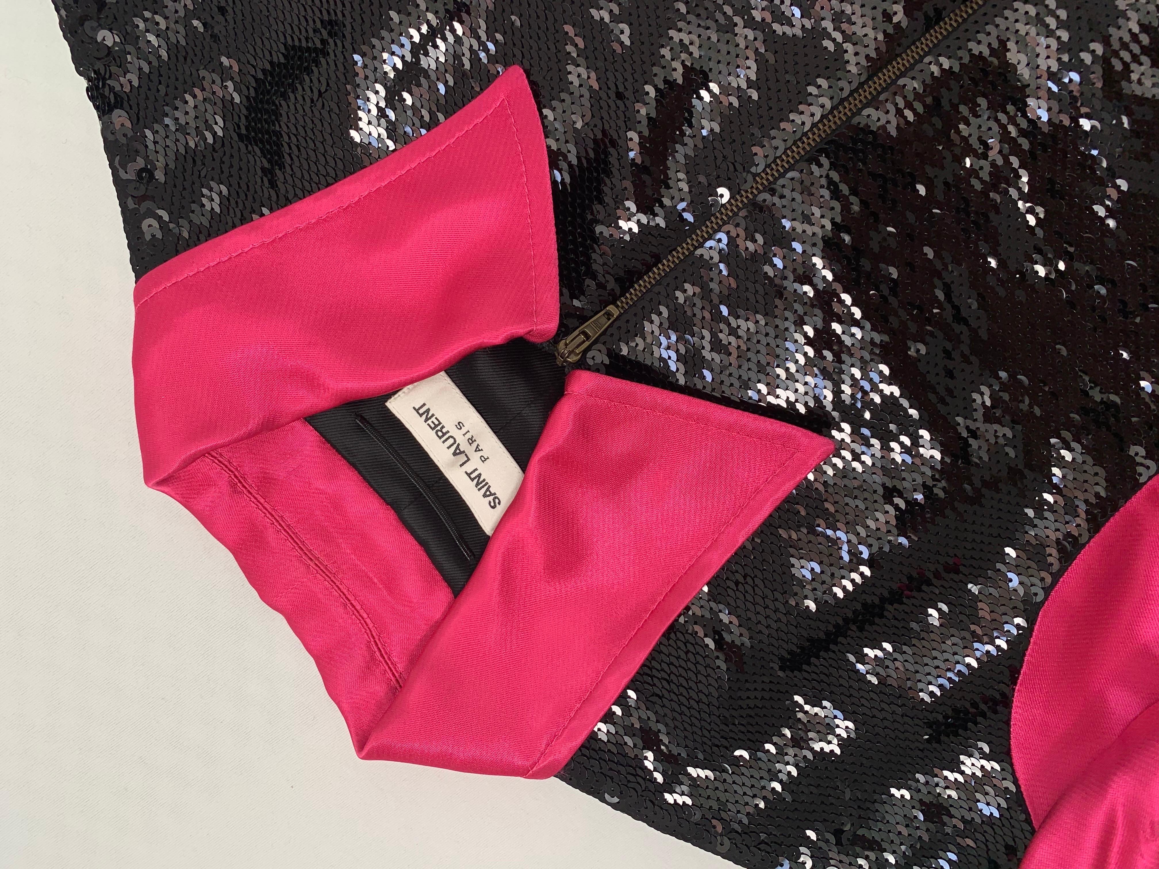 Saint Laurent Paris by Hedi Slimane FW2016 1/1 Muster Pailletten Jacke rosa  im Angebot 3