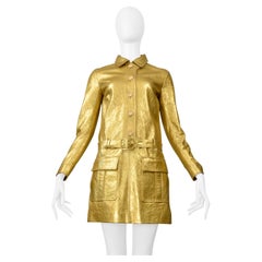 Saint Laurent Paris von Hedi Slimane Goldfarbenes Moto-Minikleid aus Leder 2014