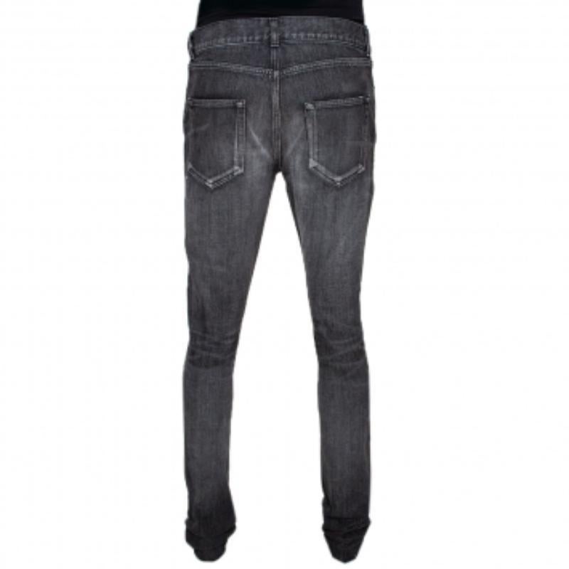 Jean Laurent Paris Gris anthracite Denim moyennement délavé Raw Edge Jeans M Bon état - En vente à Dubai, Al Qouz 2