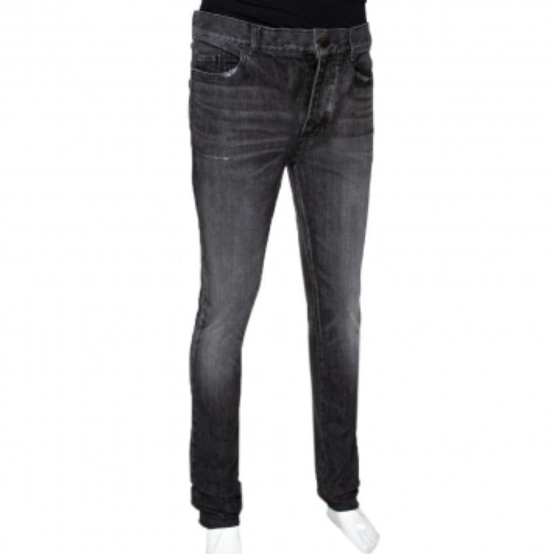 Jean Laurent Paris Gris anthracite Denim moyennement délavé Raw Edge Jeans M Pour hommes en vente