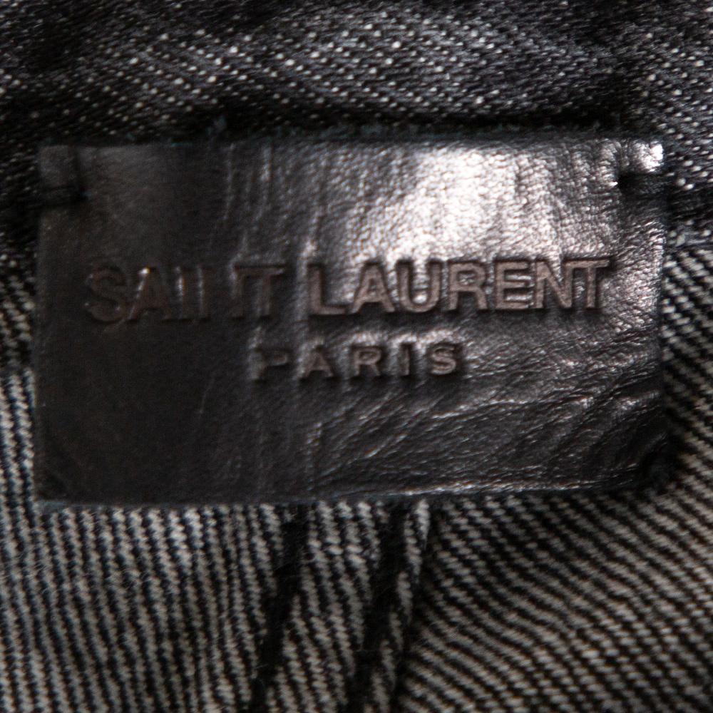 Black Saint Laurent Paris Charcoal Grey Medium Wash Denim Raw Edge Jeans M For Sale