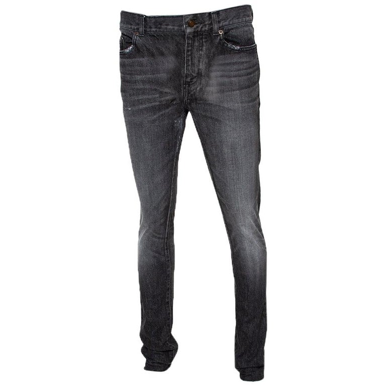 Saint Laurent Paris Charcoal Grey Medium Wash Denim Raw Edge Jeans M For  Sale at 1stDibs