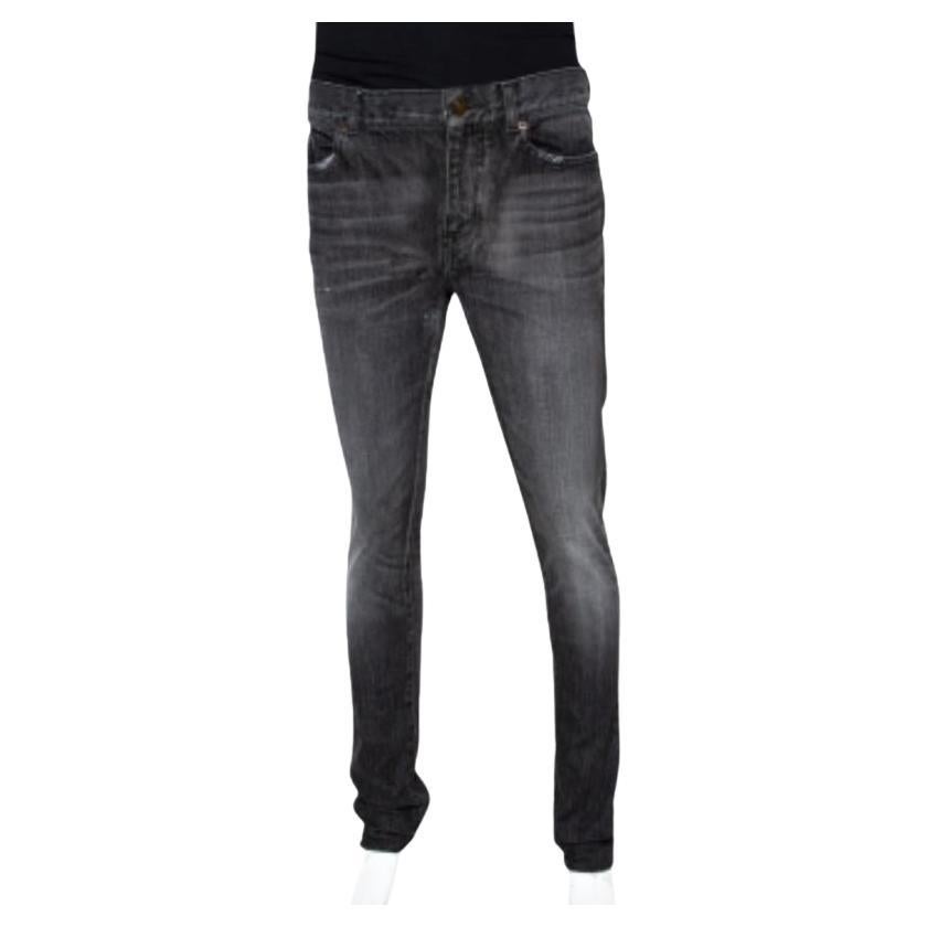 Jean Laurent Paris Gris anthracite Denim moyennement délavé Raw Edge Jeans M en vente