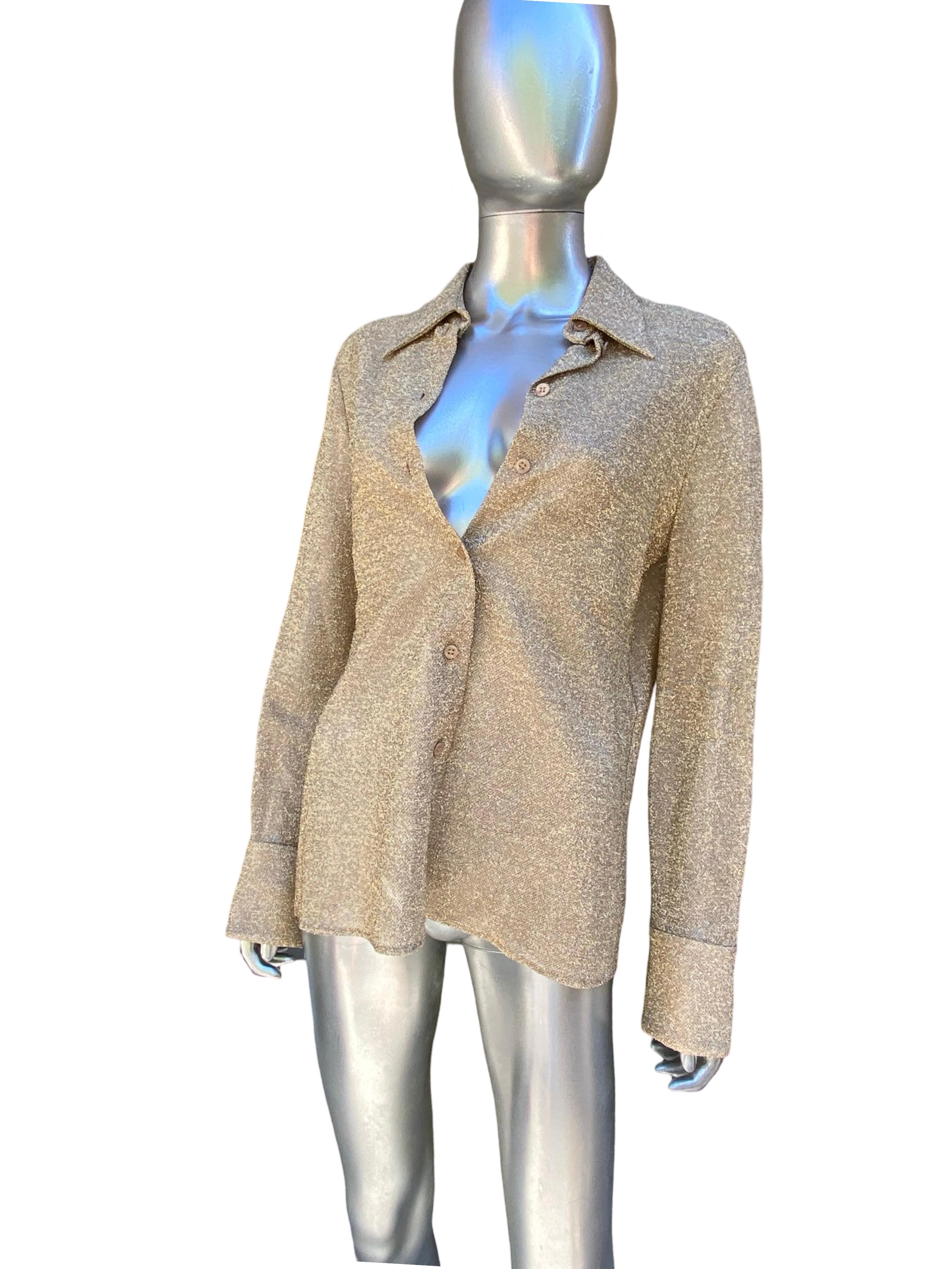 Grigio Saint Laurent Collectional Camicetta in lurex metallizzato oro Taglia 40EU/8US in vendita