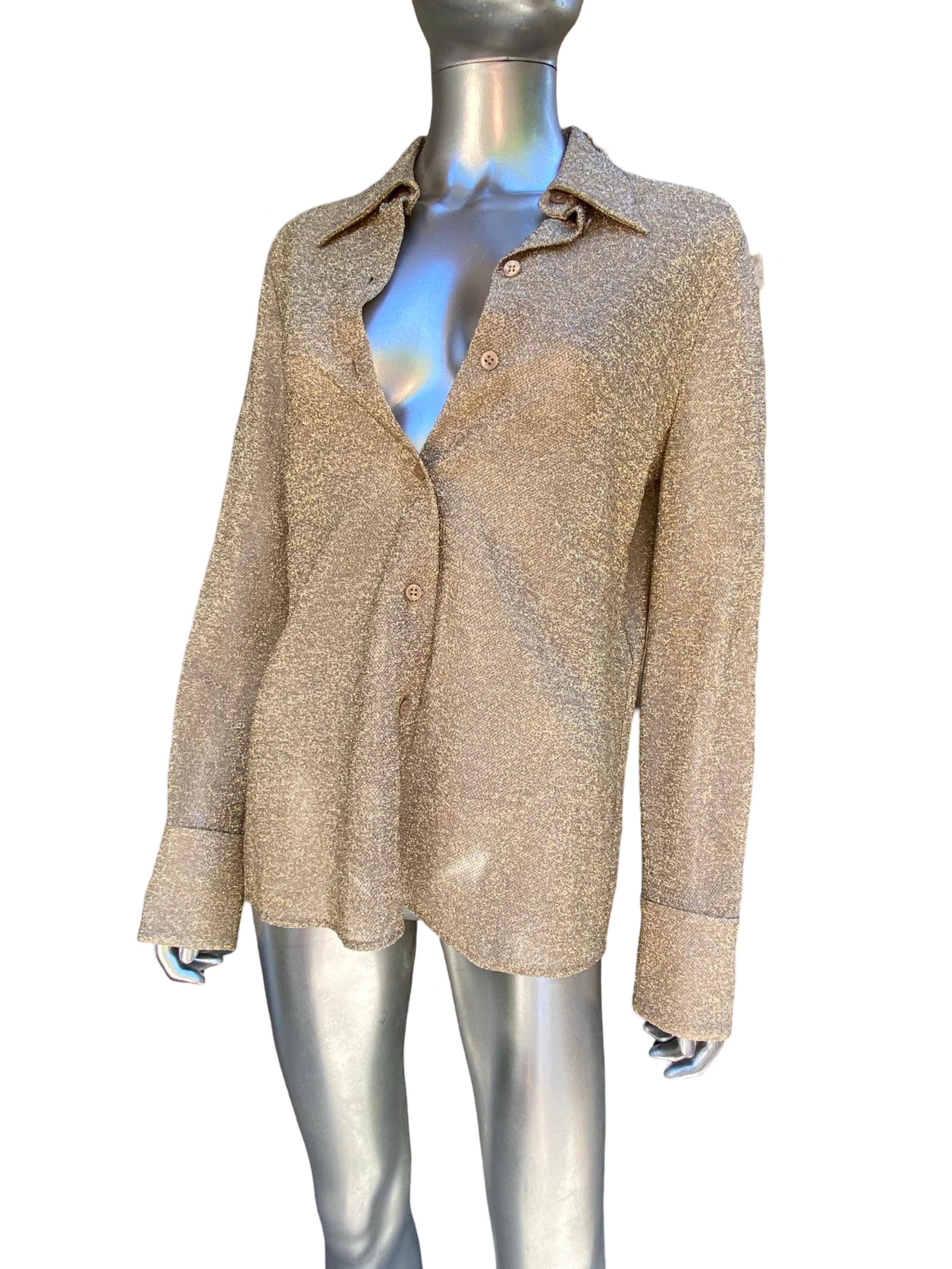 Saint Laurent Collectional Camicetta in lurex metallizzato oro Taglia 40EU/8US In condizioni buone in vendita a Palm Springs, CA