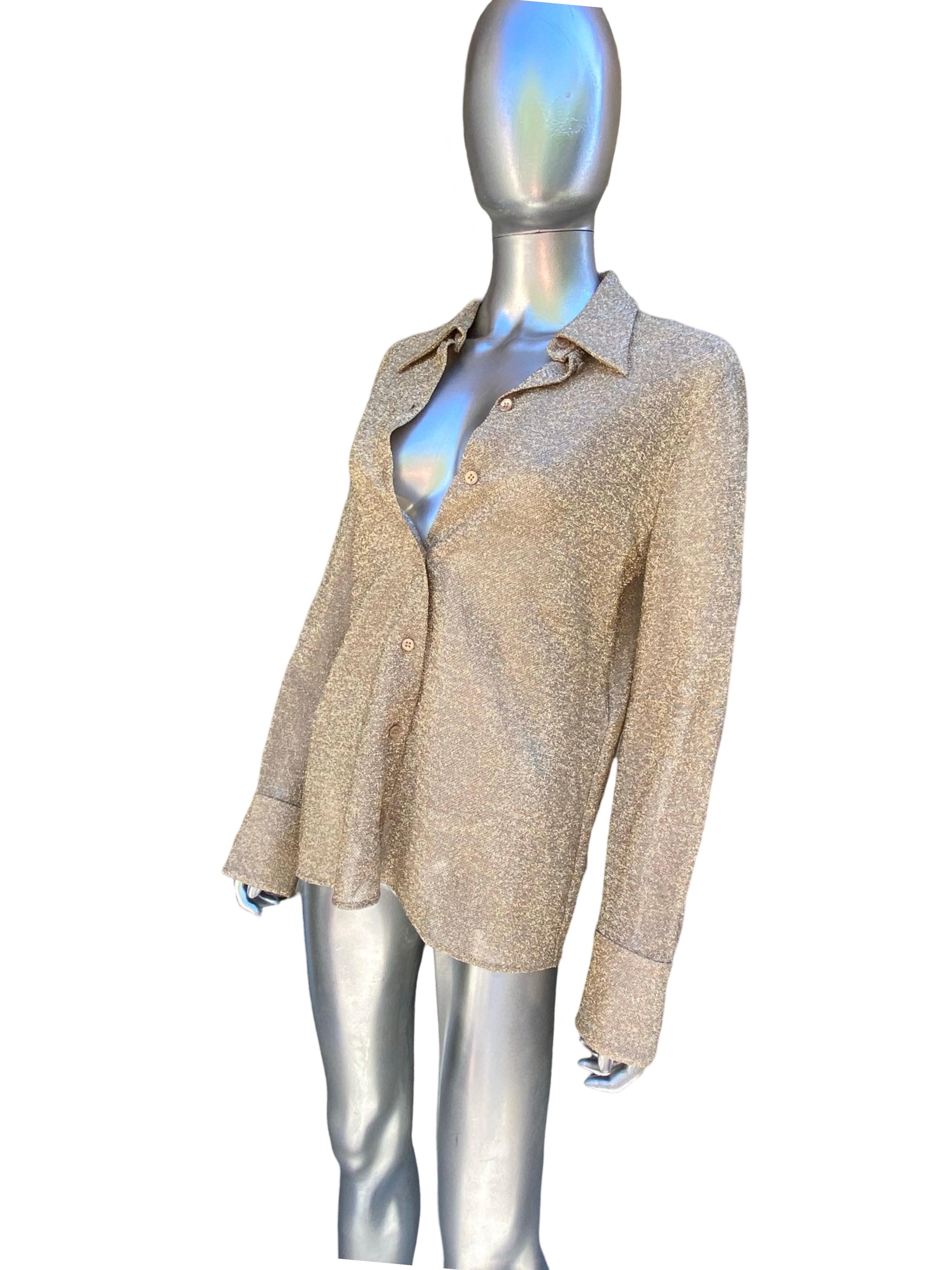 da uomo o donna Saint Laurent Collectional Camicetta in lurex metallizzato oro Taglia 40EU/8US in vendita