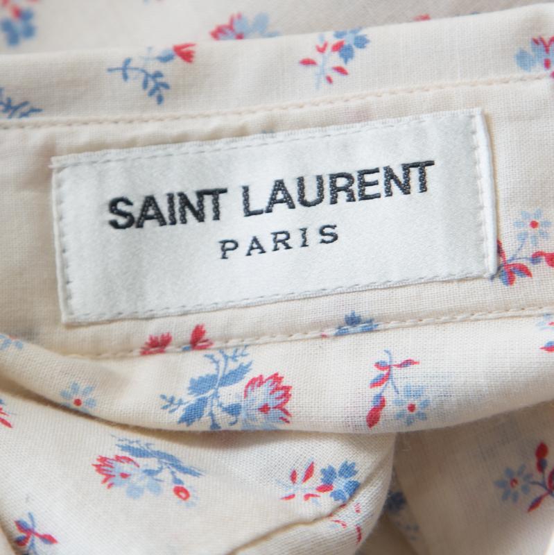 Saint Laurent Paris Cream Floral Printed Cotton Long Sleeve Shirt L In New Condition In Dubai, Al Qouz 2