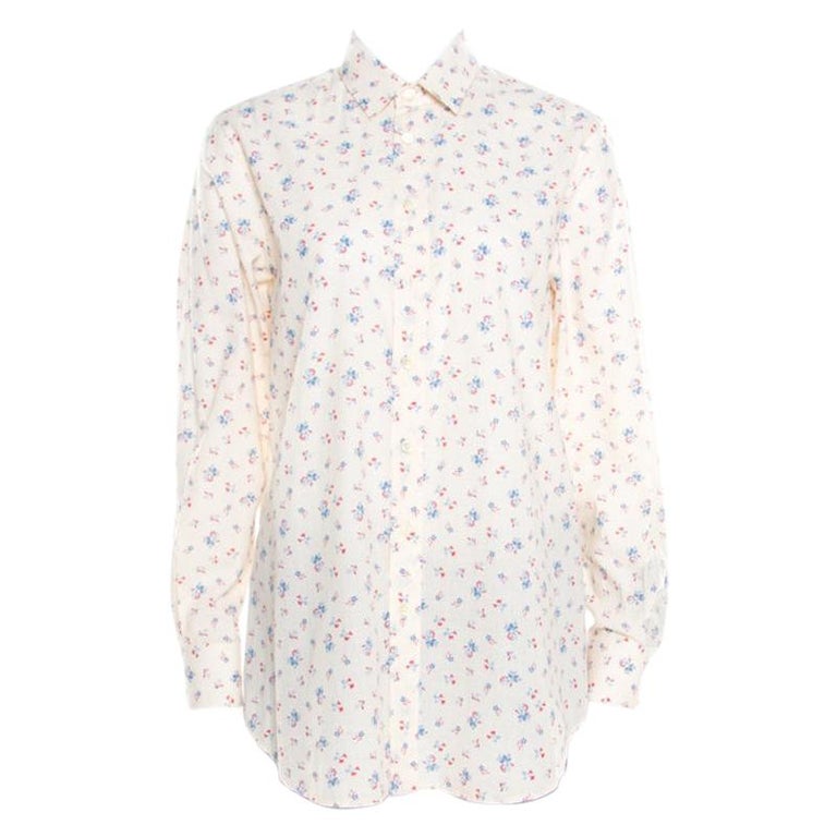 Saint Laurent Paris Cream Floral Printed Cotton Long Sleeve Shirt L For ...