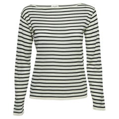 Saint Laurent Paris Cream Striped Wool Long Sleeve T-Shirt M
