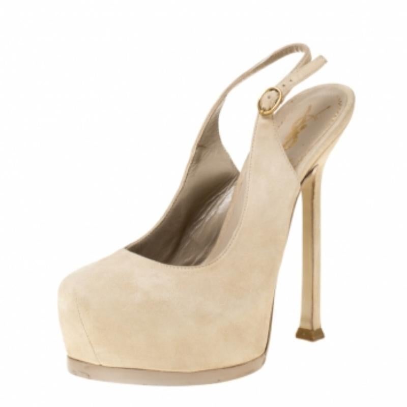 Saint Laurent Paris - Sandali con plateau in pelle scamosciata color crema - misura 35 in vendita 1