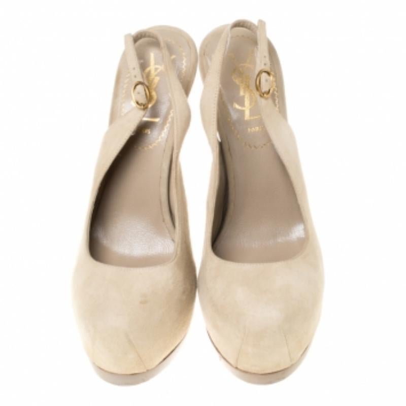 Saint Laurent Paris - Sandali con plateau in pelle scamosciata color crema - misura 35 in vendita 2