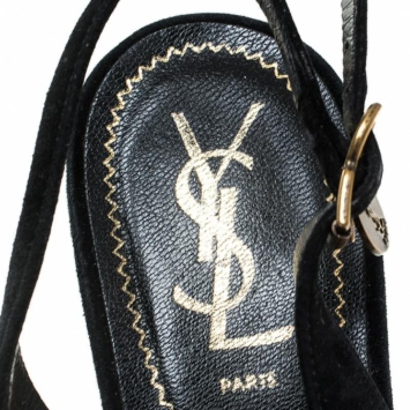 Saint Laurent Paris Criss Cross Suede Patent Leather Platform Sandals Size 40 en vente 2