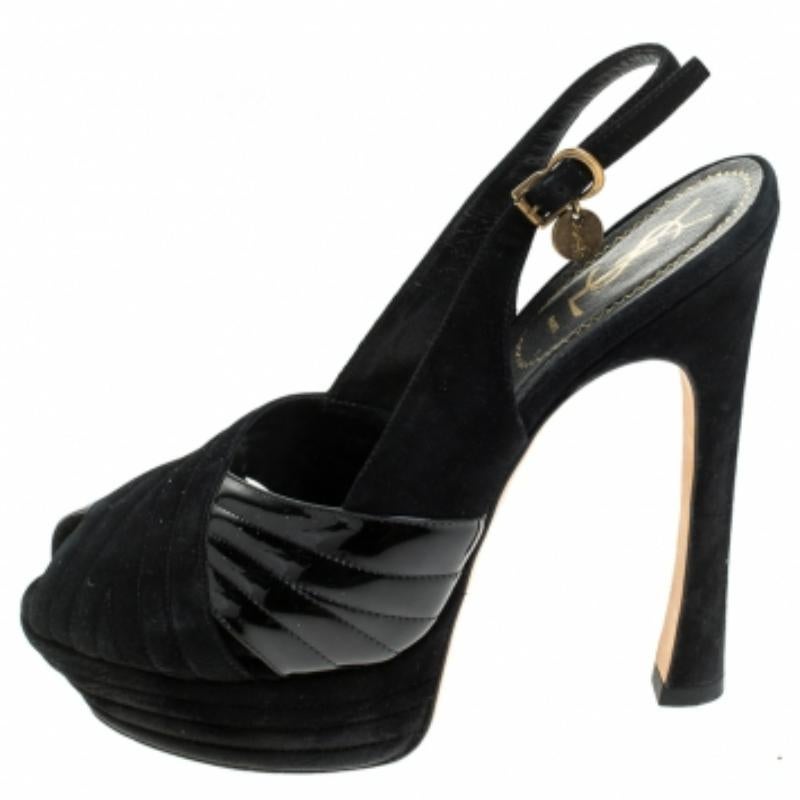 Saint Laurent Paris Criss Cross Suede Patent Leather Platform Sandals Size 40 en vente