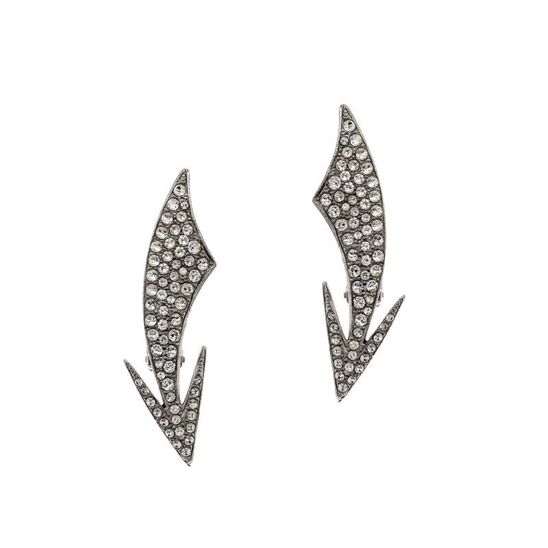 Women's Saint Laurent Paris Crystal Embedded Arrow Silver Tone Clip-on Earrings