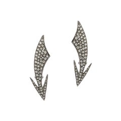 Saint Laurent Paris Crystal Embedded Arrow Silver Tone Clip-on Earrings