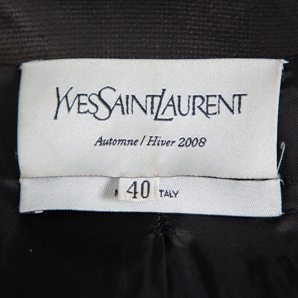 Saint Laurent Paris Dark Brown Leather Asymmetric Hem Cropped Jacket M In Good Condition In Dubai, Al Qouz 2
