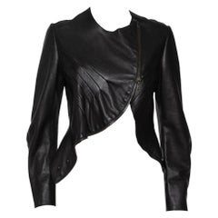 Saint Laurent Paris Dark Brown Leather Asymmetric Hem Cropped Jacket M