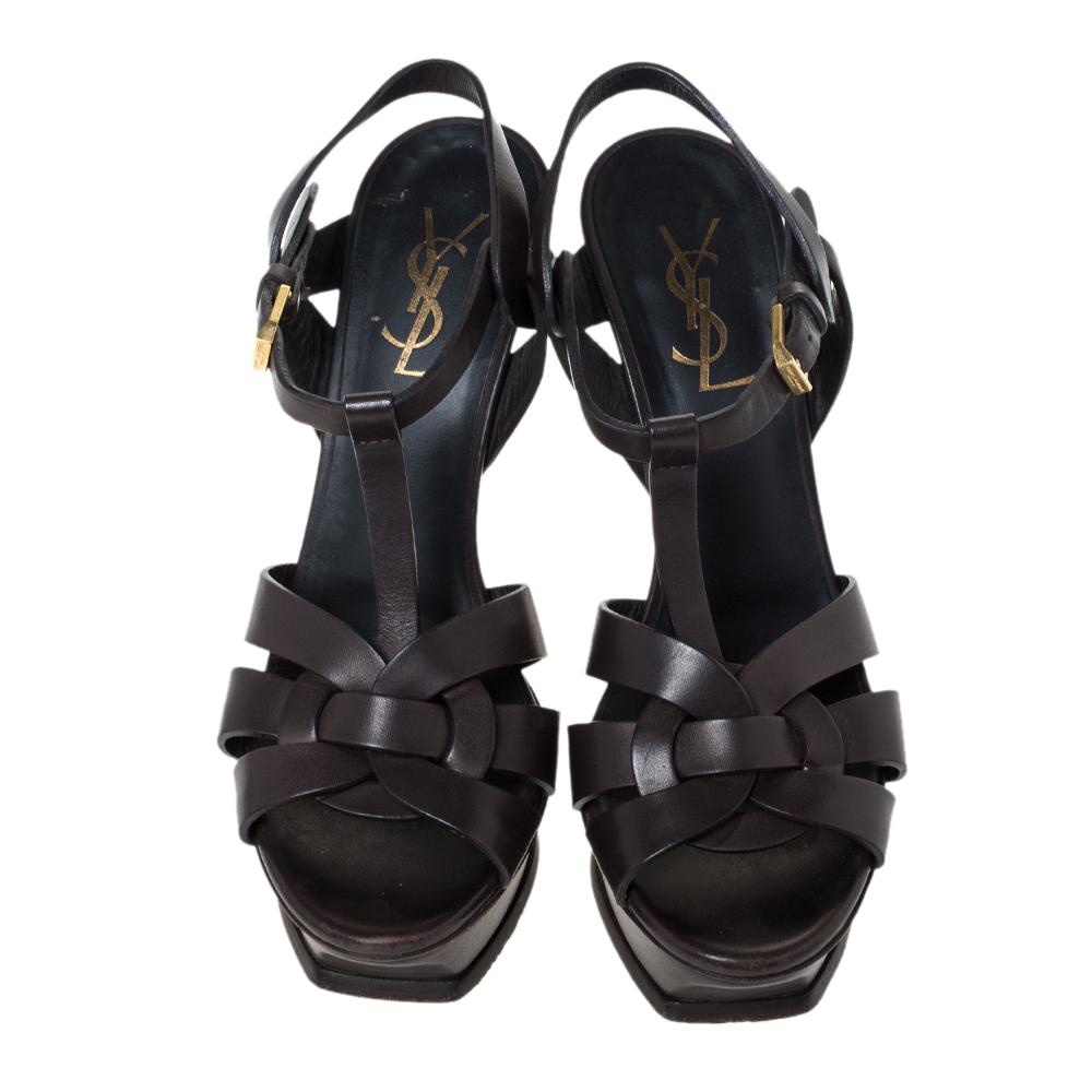 One of the most sought-after designs from Saint Laurent is their Tribute sandals. They are such a craze amongst fashionistas around the world, and it is time you own one yourself. These brown ones are designed with leather straps, ankle fastenings
