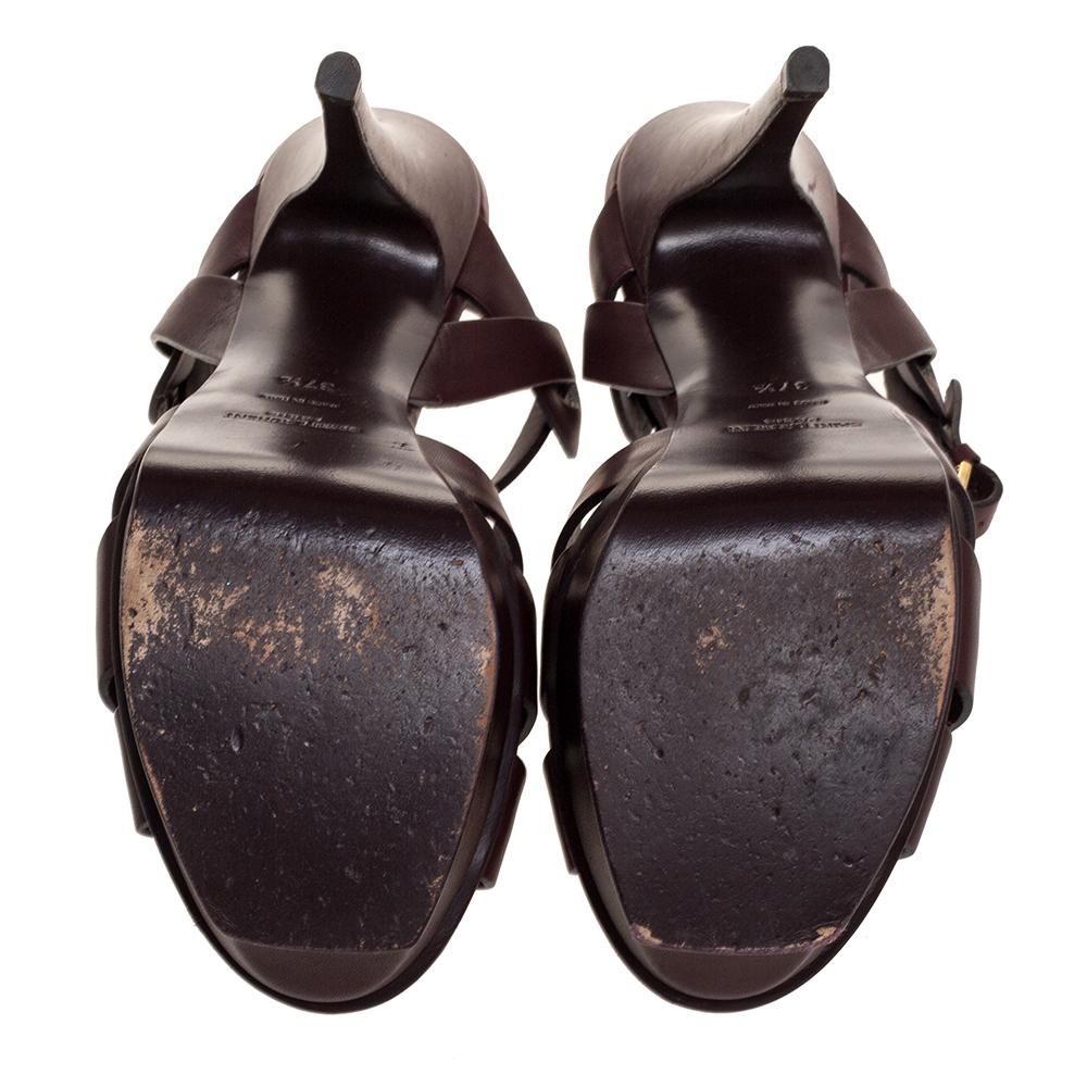 Saint Laurent Paris Dark Burgundy Leather Tribute Platform Sandals Size 37.5 2