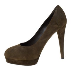 Saint Laurent Paris Dark Green Suede Platform Pumps Size 36