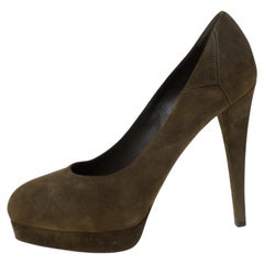 Saint Laurent Paris Dark Green Suede Platform Pumps Size 36