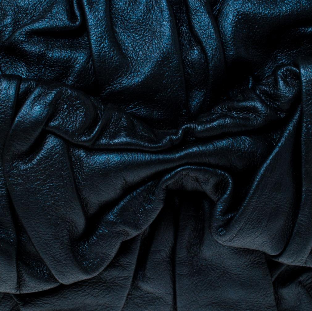 Saint Laurent Paris Dark Navy Blue Pleated Bow Leather Satchel 1