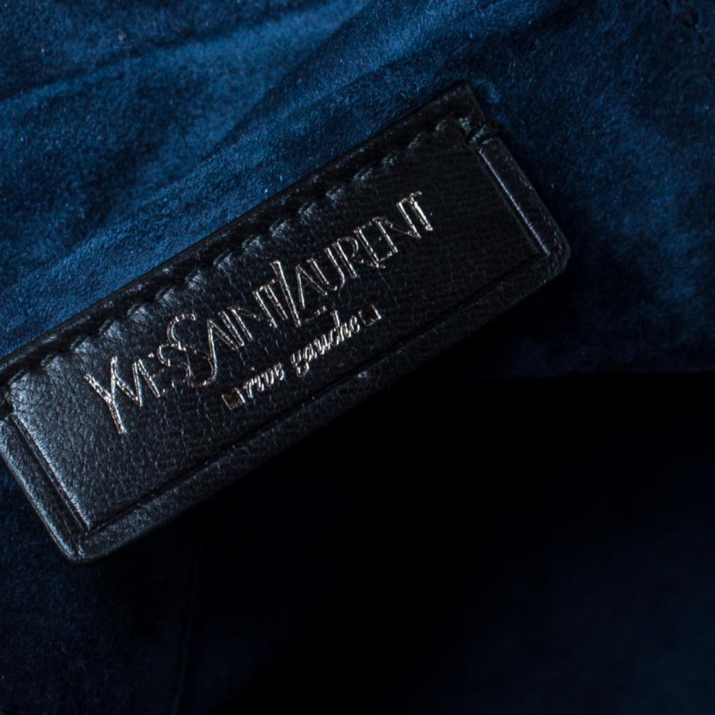 Saint Laurent Paris Dark Navy Blue Pleated Bow Leather Satchel 3
