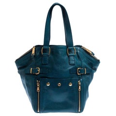 Saint Laurent Paris Dark Teal Leather Downtown Tote