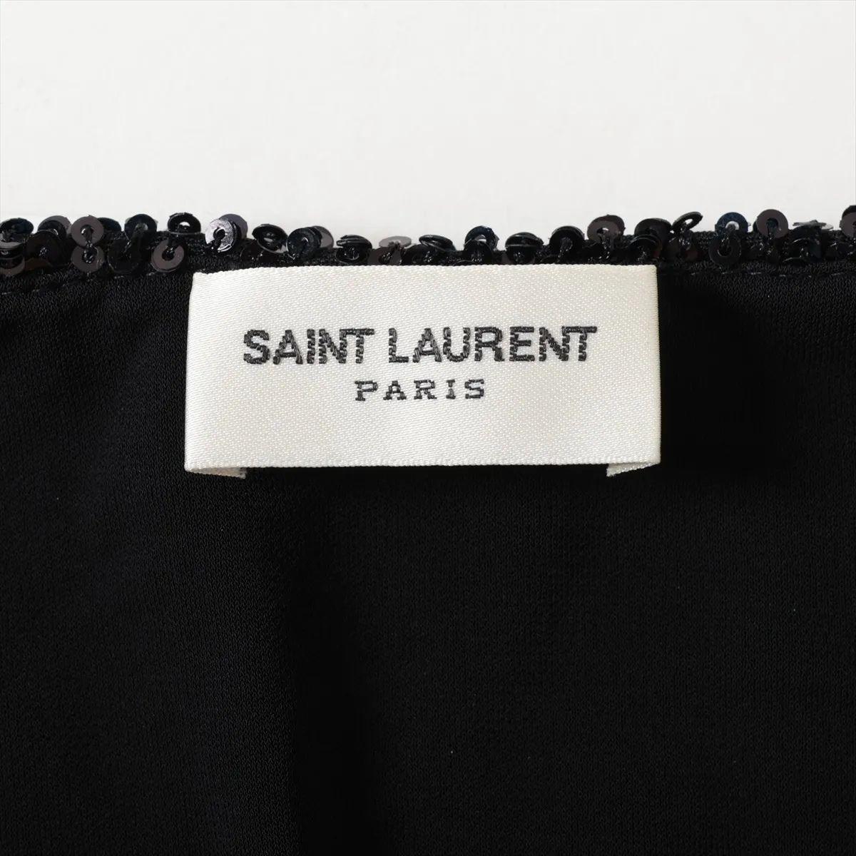 Saint Laurent Paris Top de lentejuelas con cuello en V profundo Negro en venta 2