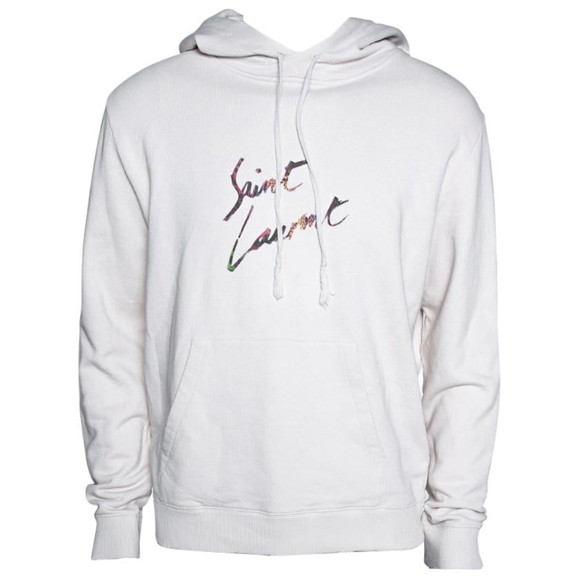 saint laurent distressed logo hoodie