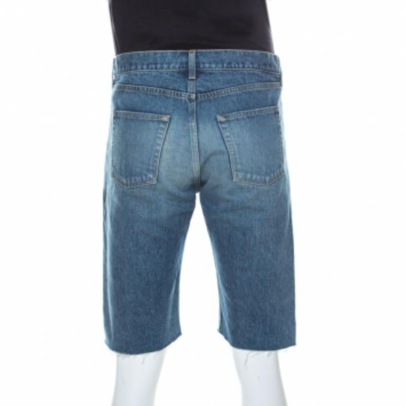 Saint Laurent Paris Distressed Denim Capri Shorts M en vente 1