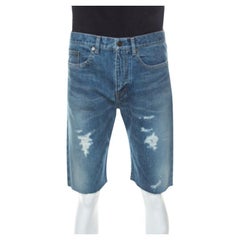 Saint Laurent Paris Distressed Denim Capri Shorts M