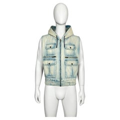 Saint Laurent Paris Distressed Hooded Cargo Denim Bomber Jacket Vest