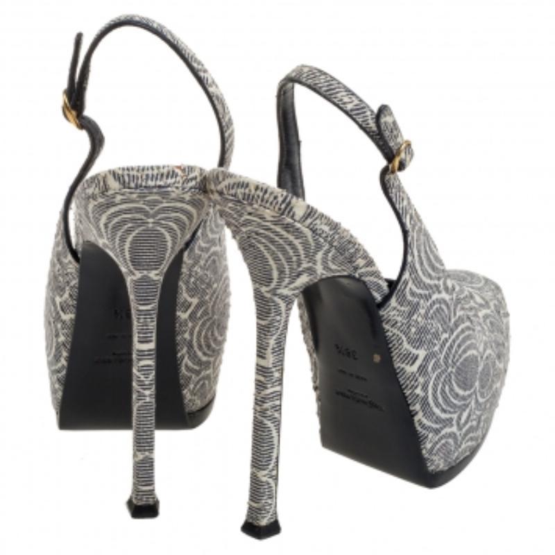 Saint Laurent Paris Embossed Leather Tribtoo Slingback Platform Sandals Size38.5 In Good Condition For Sale In Dubai, Al Qouz 2