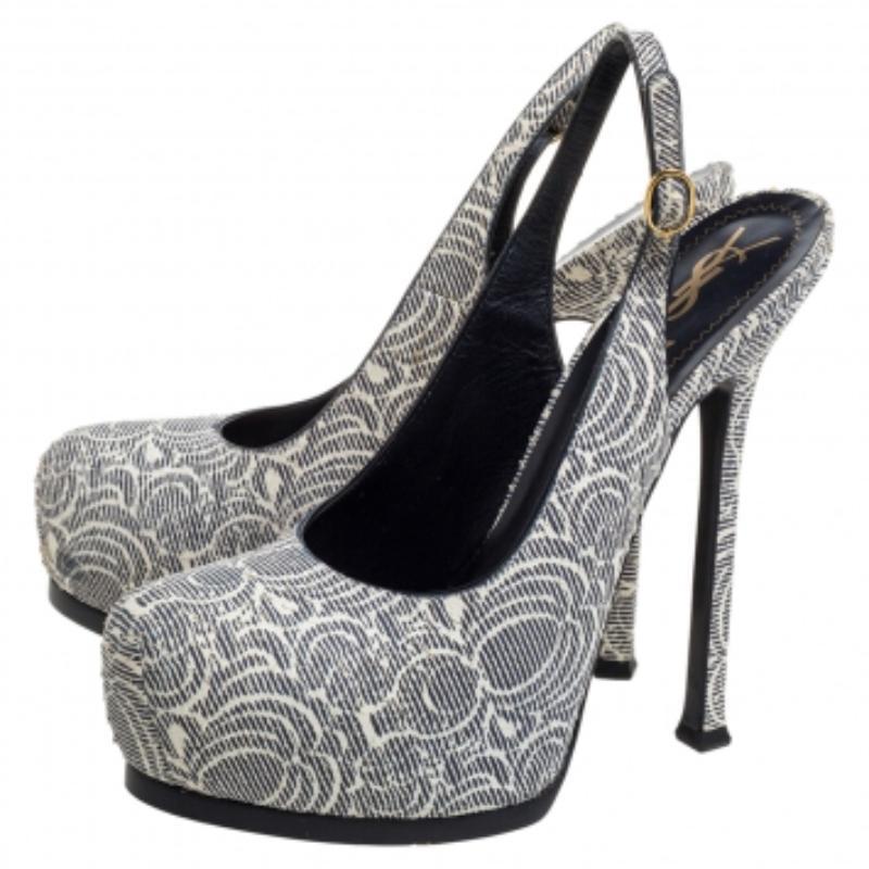 Saint Laurent Paris Embossed Leather Tribtoo Slingback Platform Sandals Size38.5 For Sale 2
