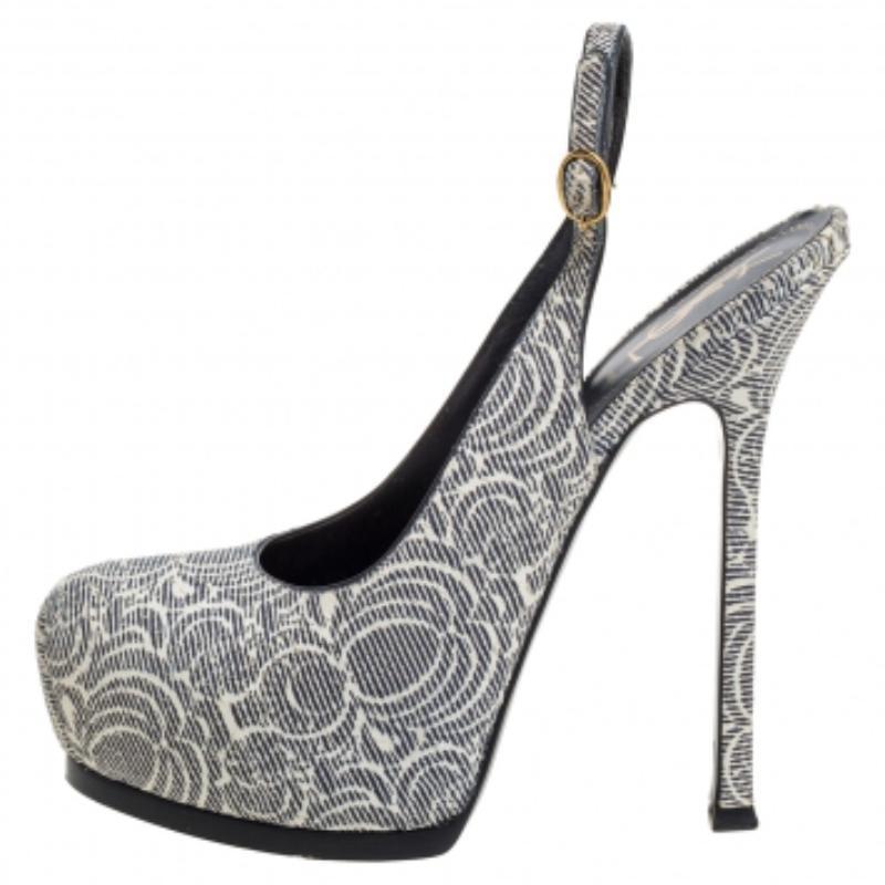 Saint Laurent Paris Embossed Leather Tribtoo Slingback Platform Sandals Size38.5 For Sale 3