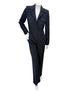 Saint Laurent Paris FW22 Black Wool Tailored Utility Jumpsuit FR 38