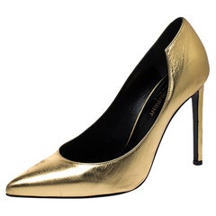 Saint Laurent Paris Gold Leather Clara Pointed Toe Pumps Size 36.5
