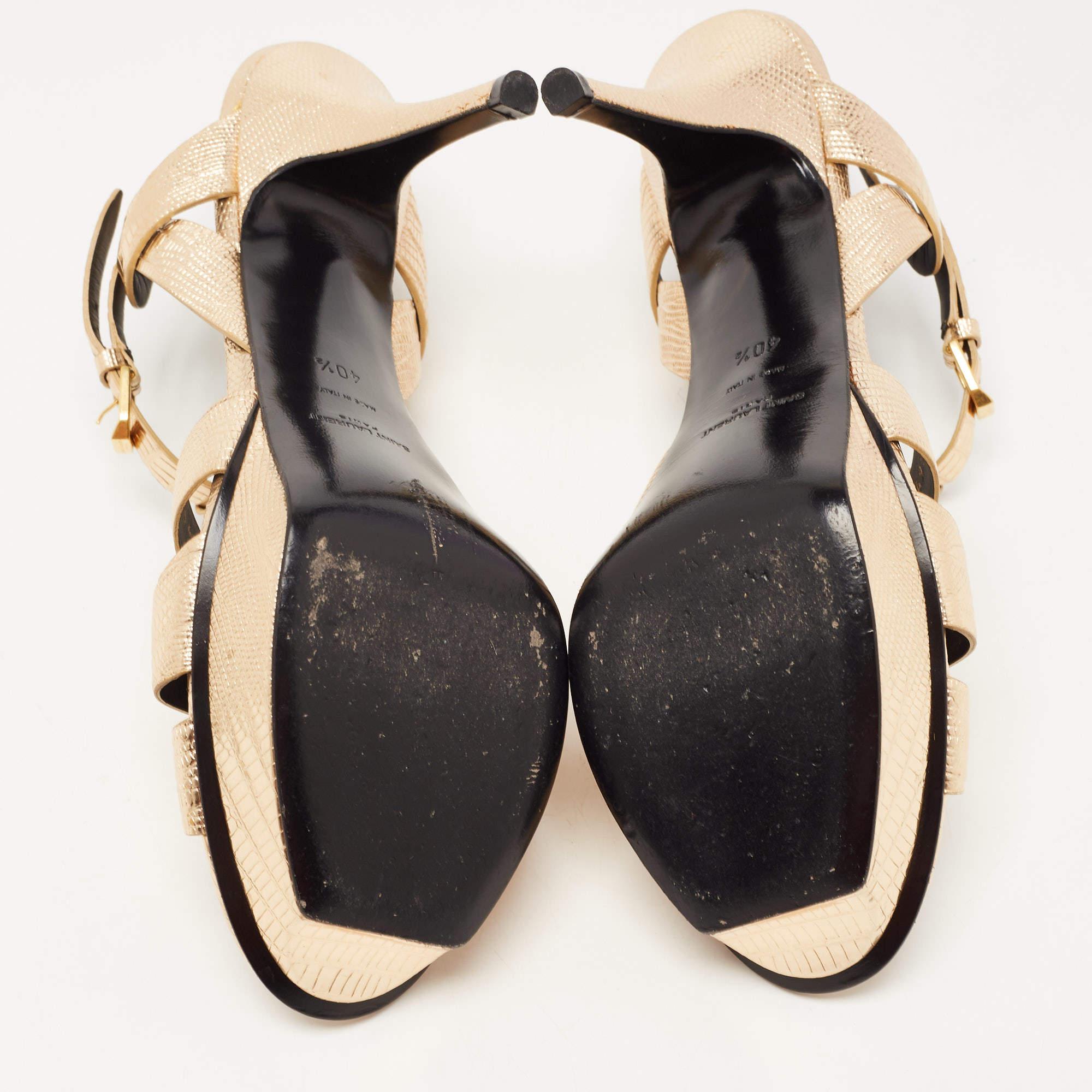 Saint Laurent Paris Gold Lizard Embossed Leather Tribute Sandals Size 40 1