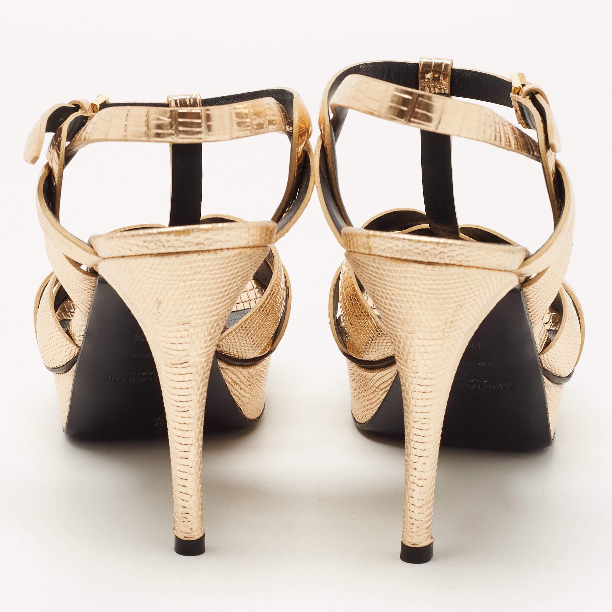 Saint Laurent Paris Gold Lizard Embossed Leather Tribute Sandals Size 40 2
