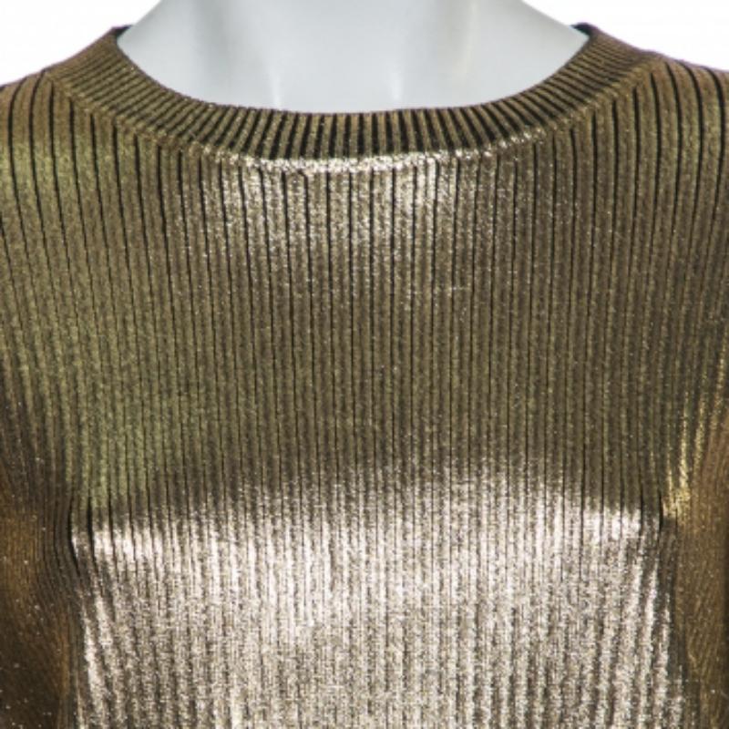 Saint Laurent Paris Pullover aus goldenem Rippenstrick S im Angebot 5