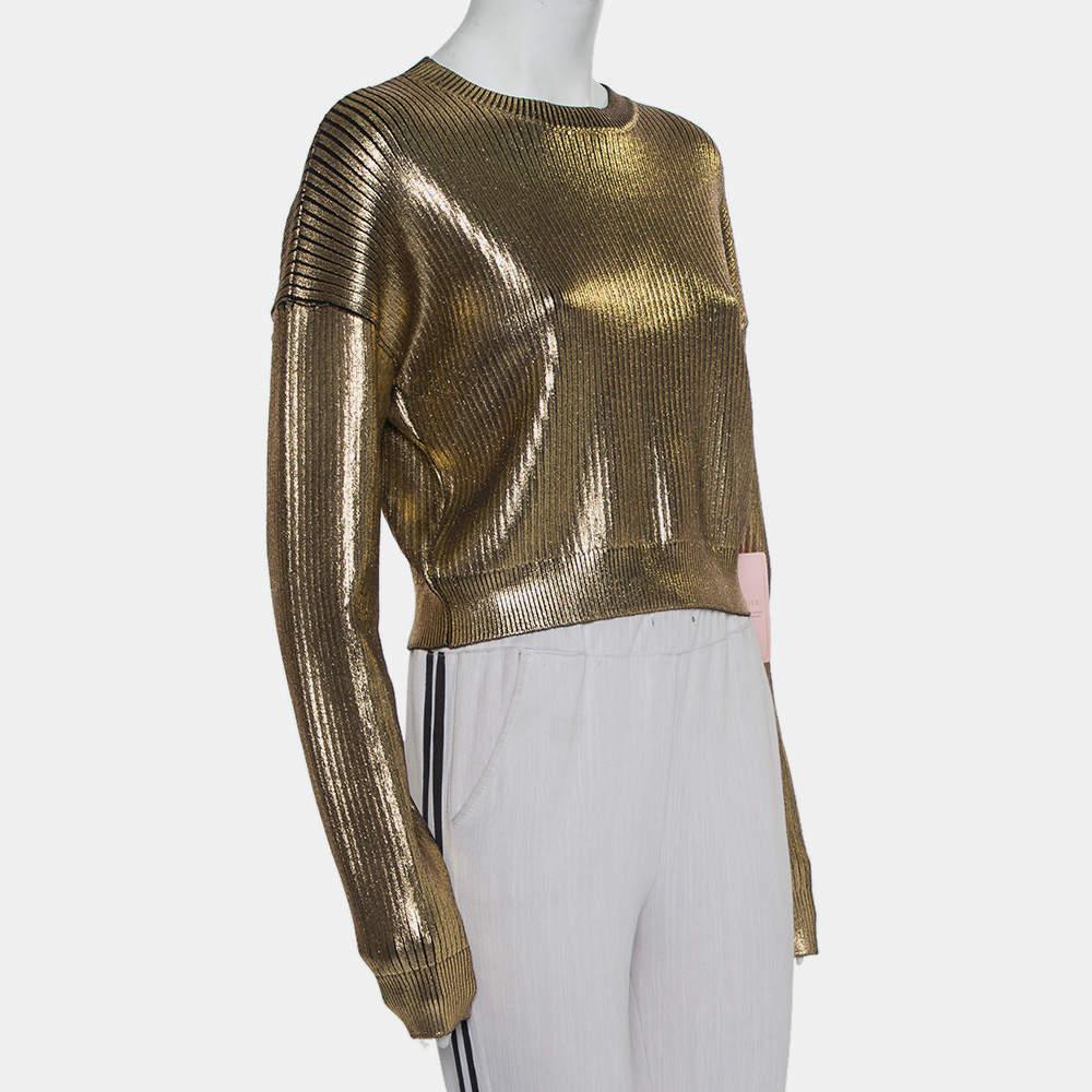 Gray Saint Laurent Paris Gold Rib Knit Sweater S For Sale