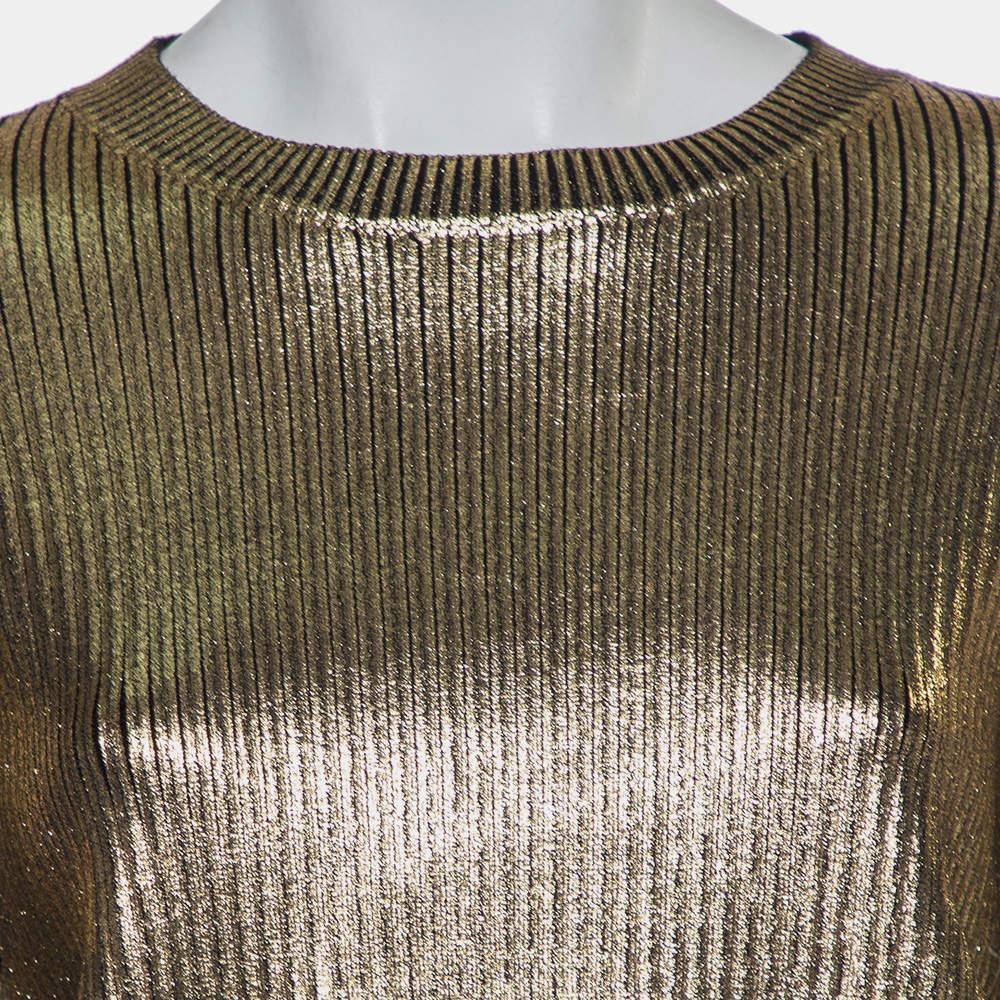 Saint Laurent Paris Gold Rib Knit Sweater S In Excellent Condition For Sale In Dubai, Al Qouz 2