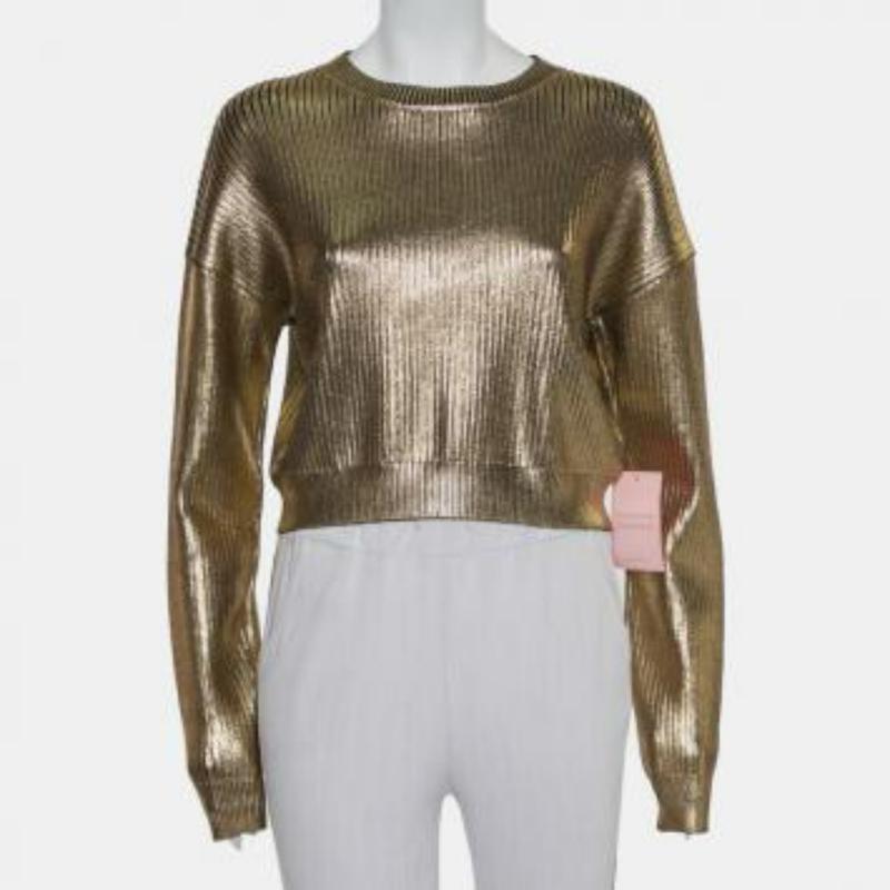 Saint Laurent Paris Pullover aus goldenem Rippenstrick S im Angebot 1