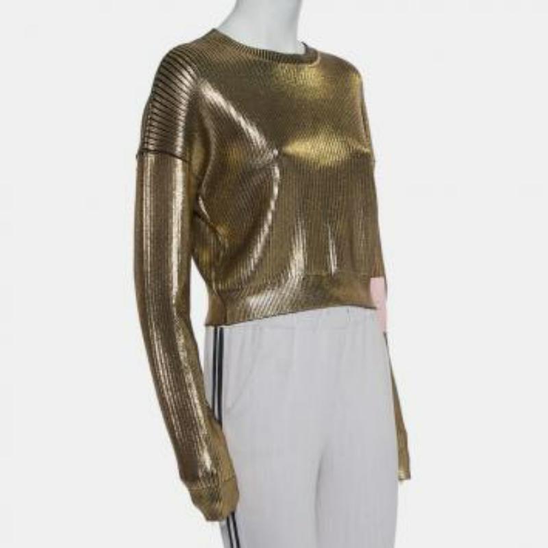 Saint Laurent Paris Pullover aus goldenem Rippenstrick S im Angebot 3