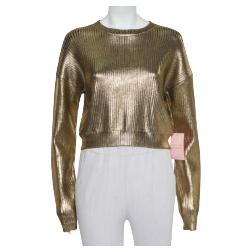 Saint Laurent Paris Pullover aus goldenem Rippenstrick S im Angebot
