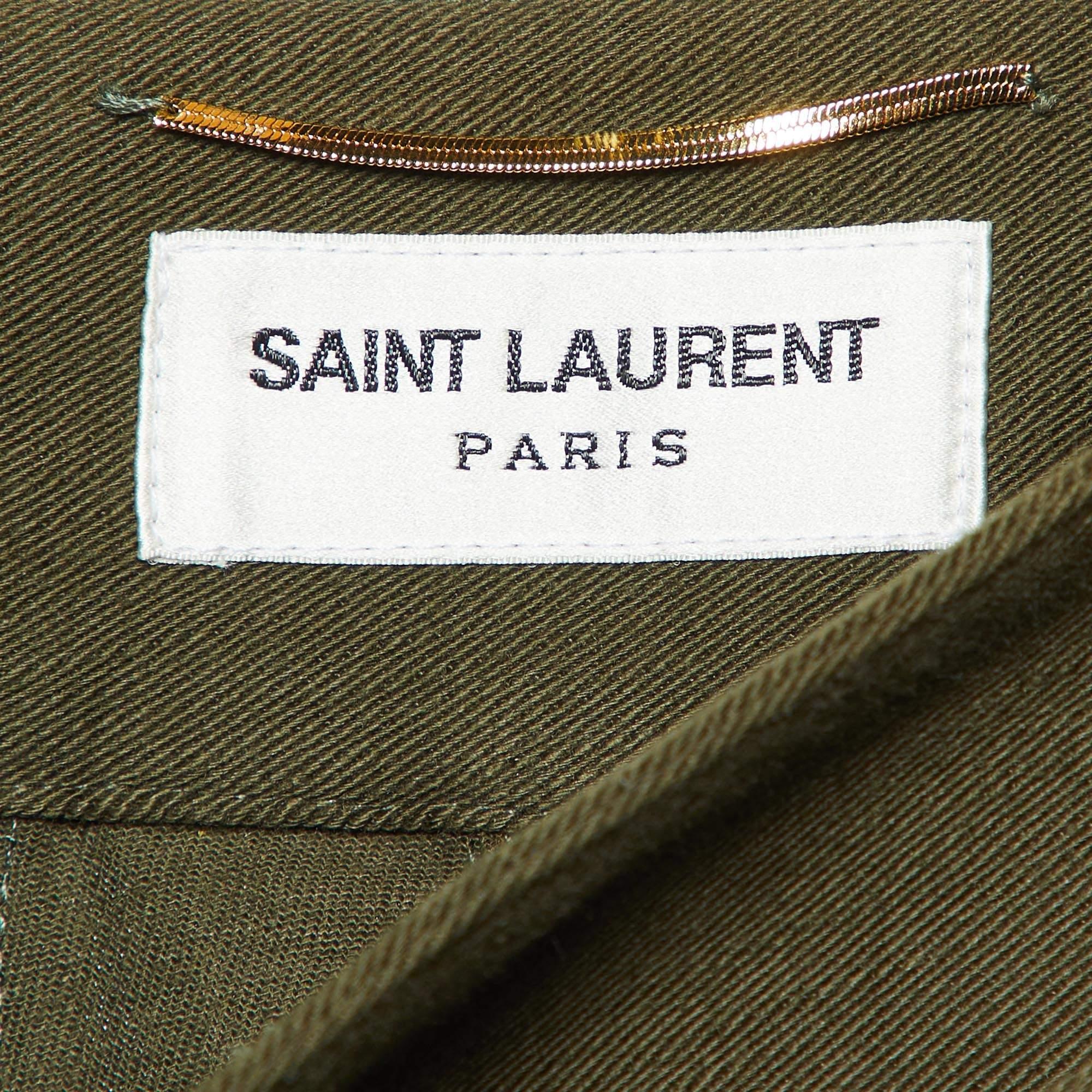 Saint Laurent Paris Green Cotton Blend Lace Tie-Up Military Trousers M In Good Condition For Sale In Dubai, Al Qouz 2